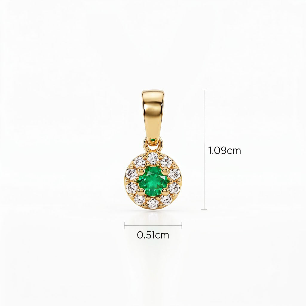 Natural Emerald Circle Halo Pendant