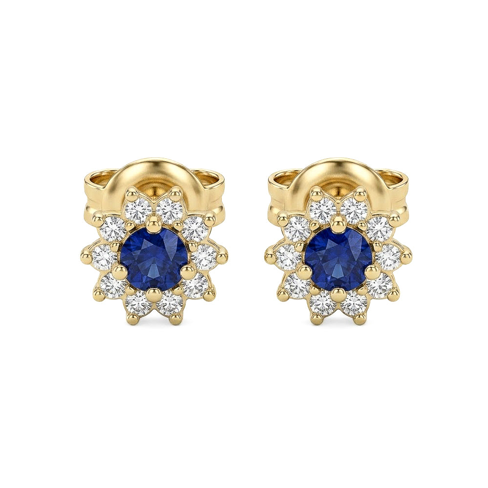 Regal Sapphire & Diamond Halo Stud Earrings