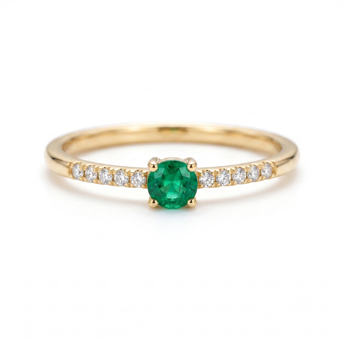 Solitaire Emerald & Diamond Accent Ring