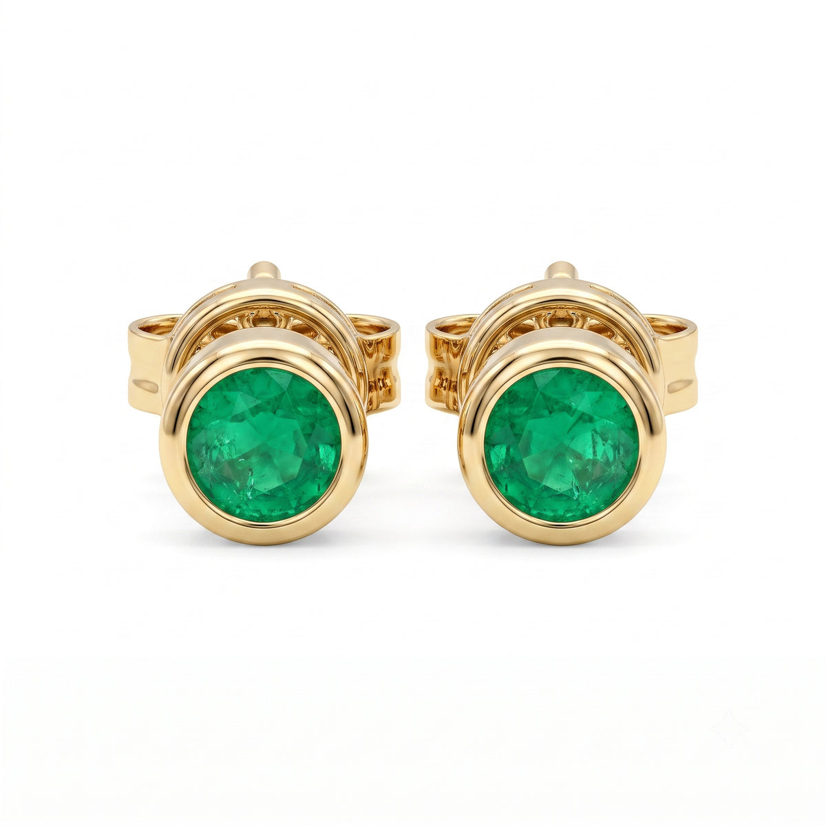 2.5mm Bezel-Set Natural Emerald Studs