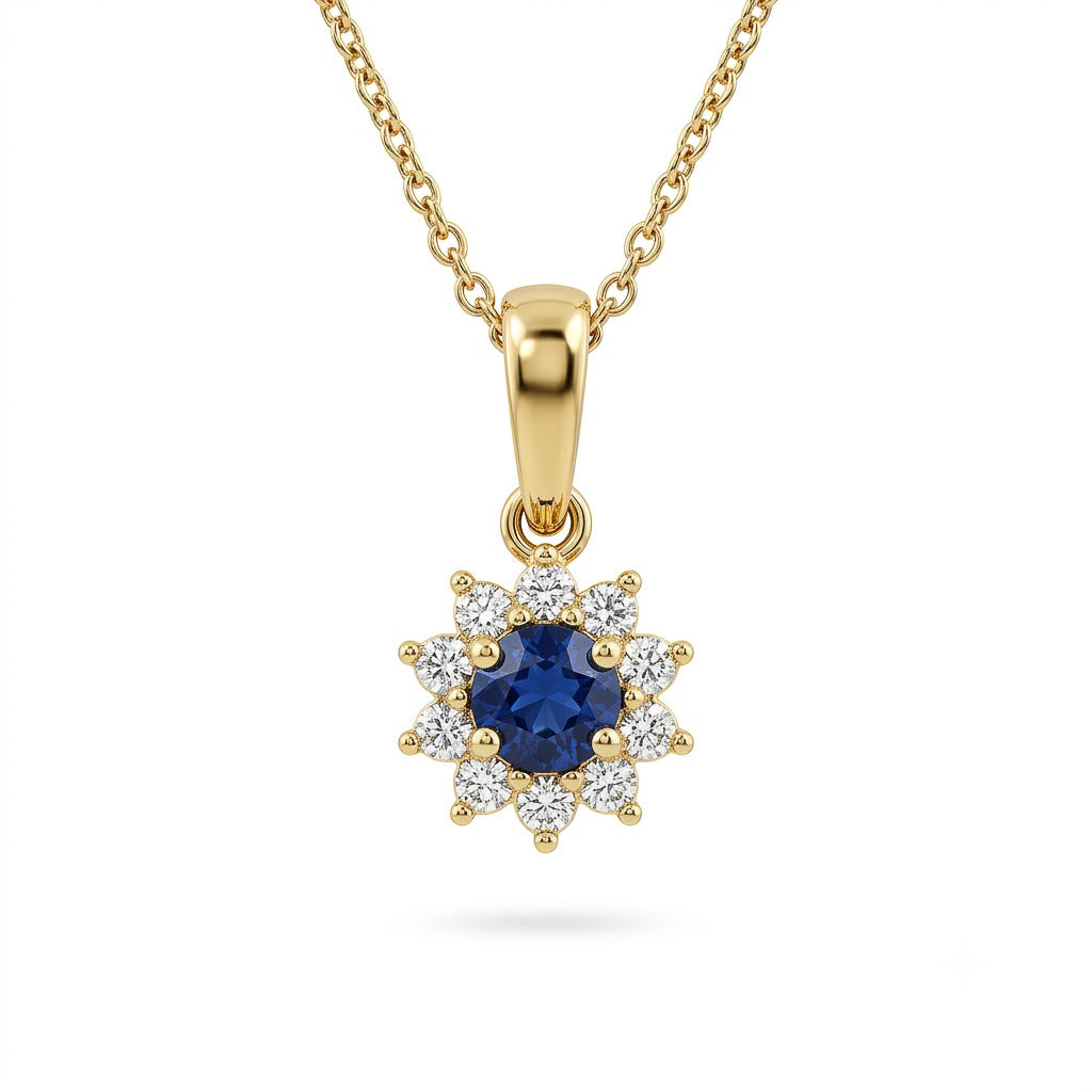 Blue Sapphire Star Rosette Pendant