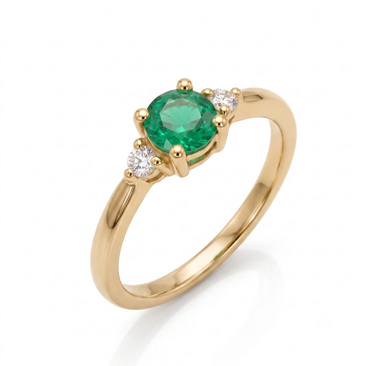 Classic Emerald Solitaire Ring with Accents