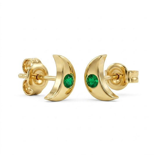 Crescent Moon Emerald Studs