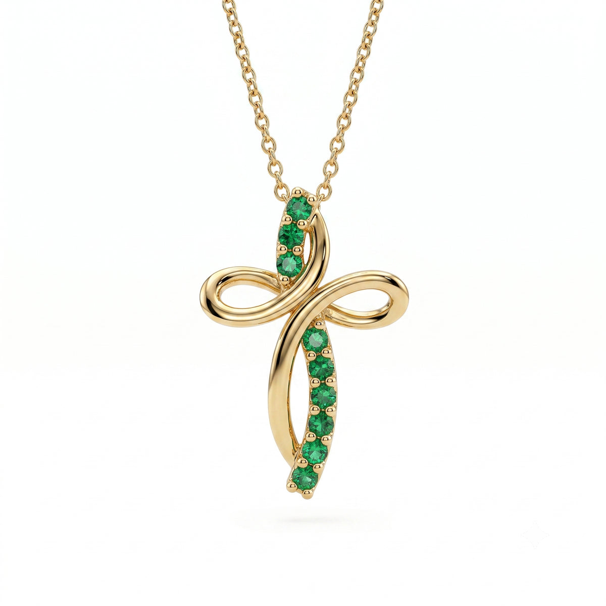 Curved Natural Emerald Cross Pendant