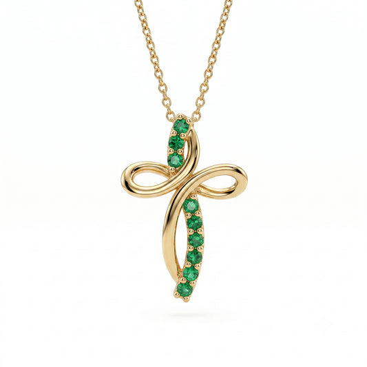 Curved Natural Emerald Cross Pendant