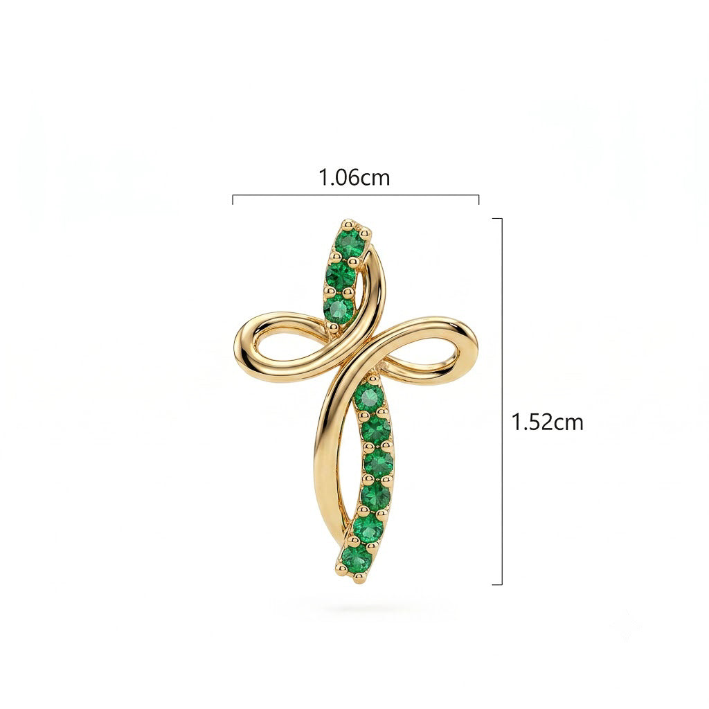 Curved Natural Emerald Cross Pendant