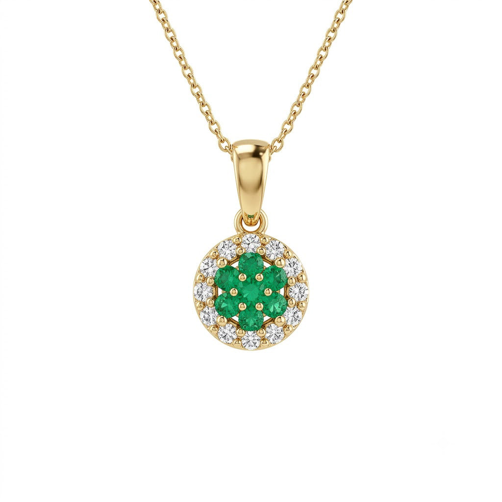 Emerald Rosette Halo Pendant