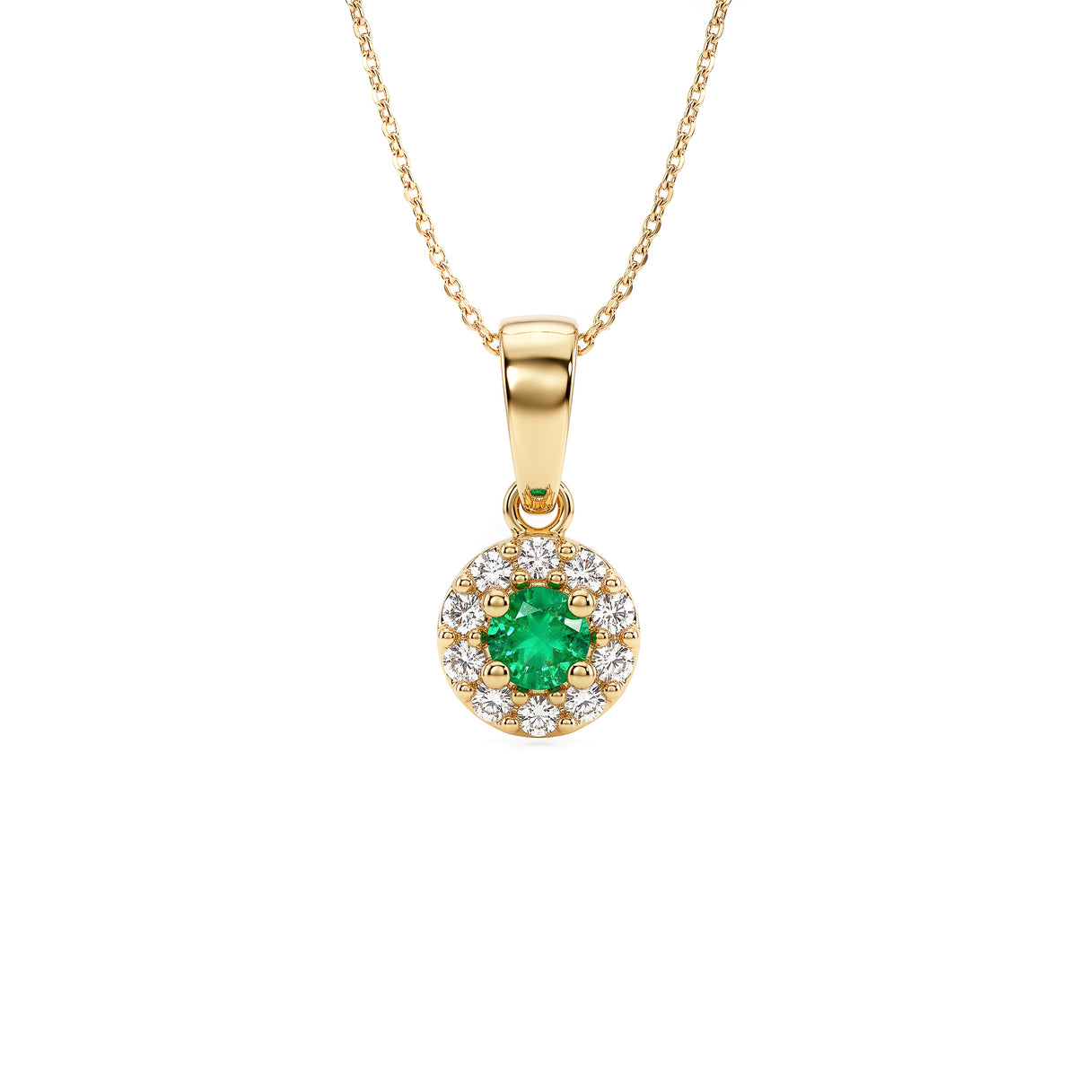 Natural Emerald Circle Halo Pendant