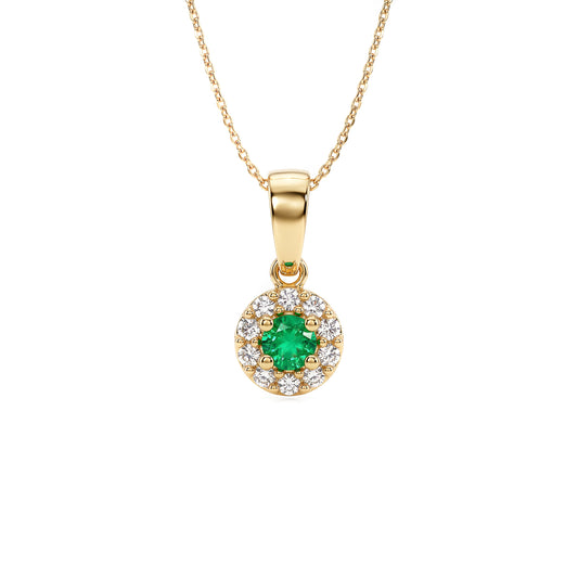 Natural Emerald Circle Halo Pendant