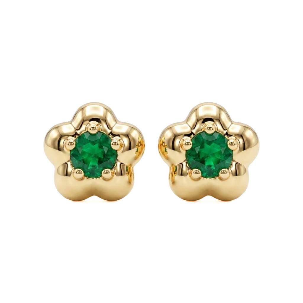 Natural Emerald Flower Stud Earrings