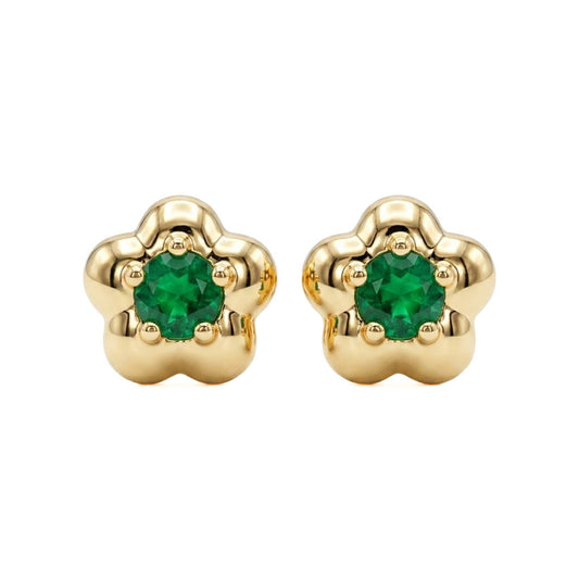 Natural Emerald Flower Stud Earrings