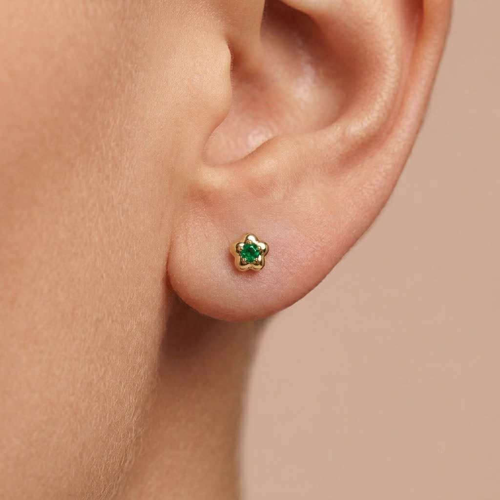 Natural Emerald Flower Stud Earrings