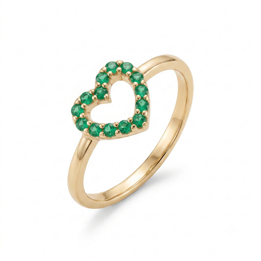Natural Emerald Open Heart Ring