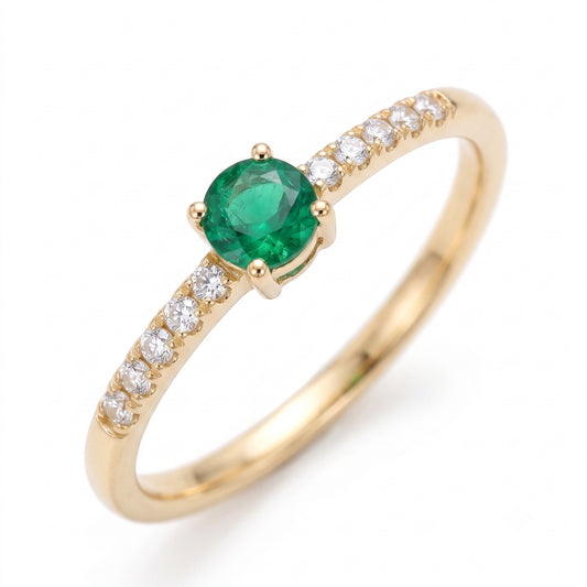 Solitaire Emerald & Diamond Accent Ring