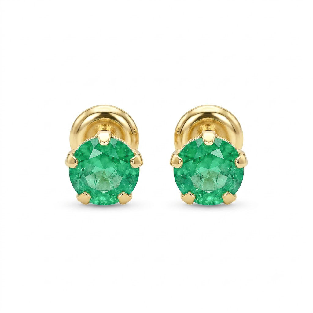 Solitaire Natural Emerald Studs