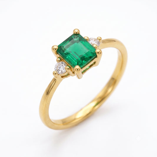Square Emerald & Natural Diamond Ring