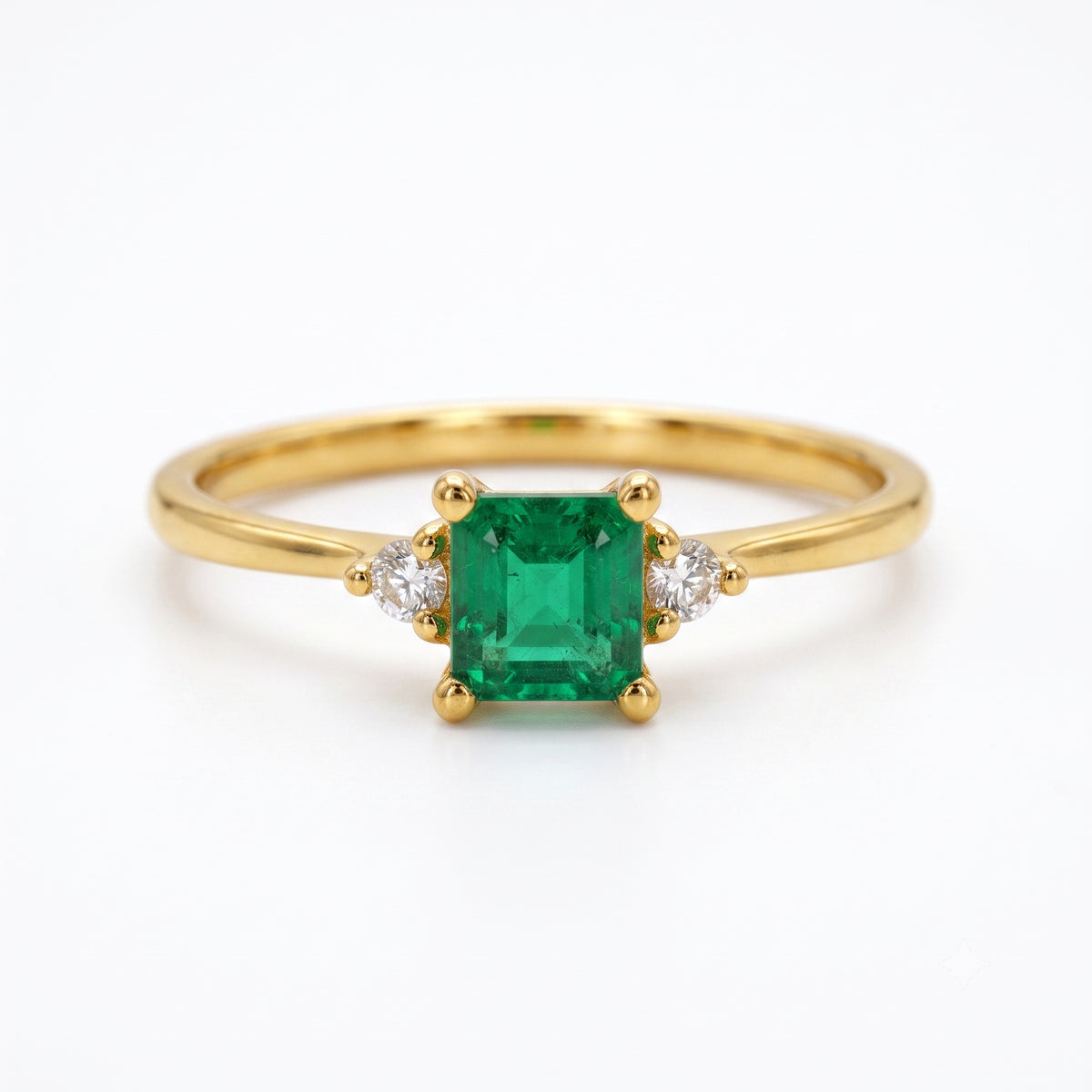 Square Emerald & Natural Diamond Ring